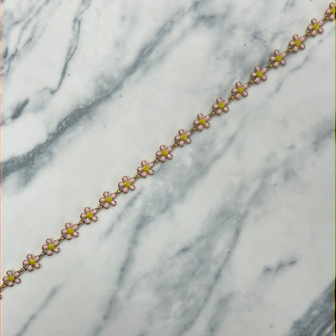 Cadena Acero flor rosa